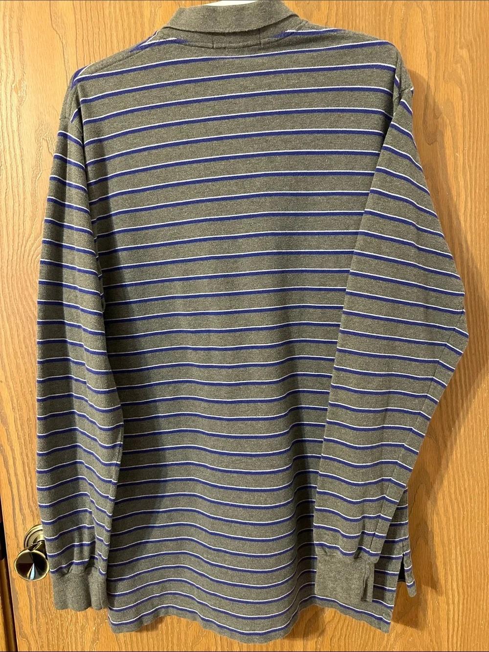 Polo by Ralph Lauren Gray & Blue Striped Long-Sleeve Polo with Red Logo